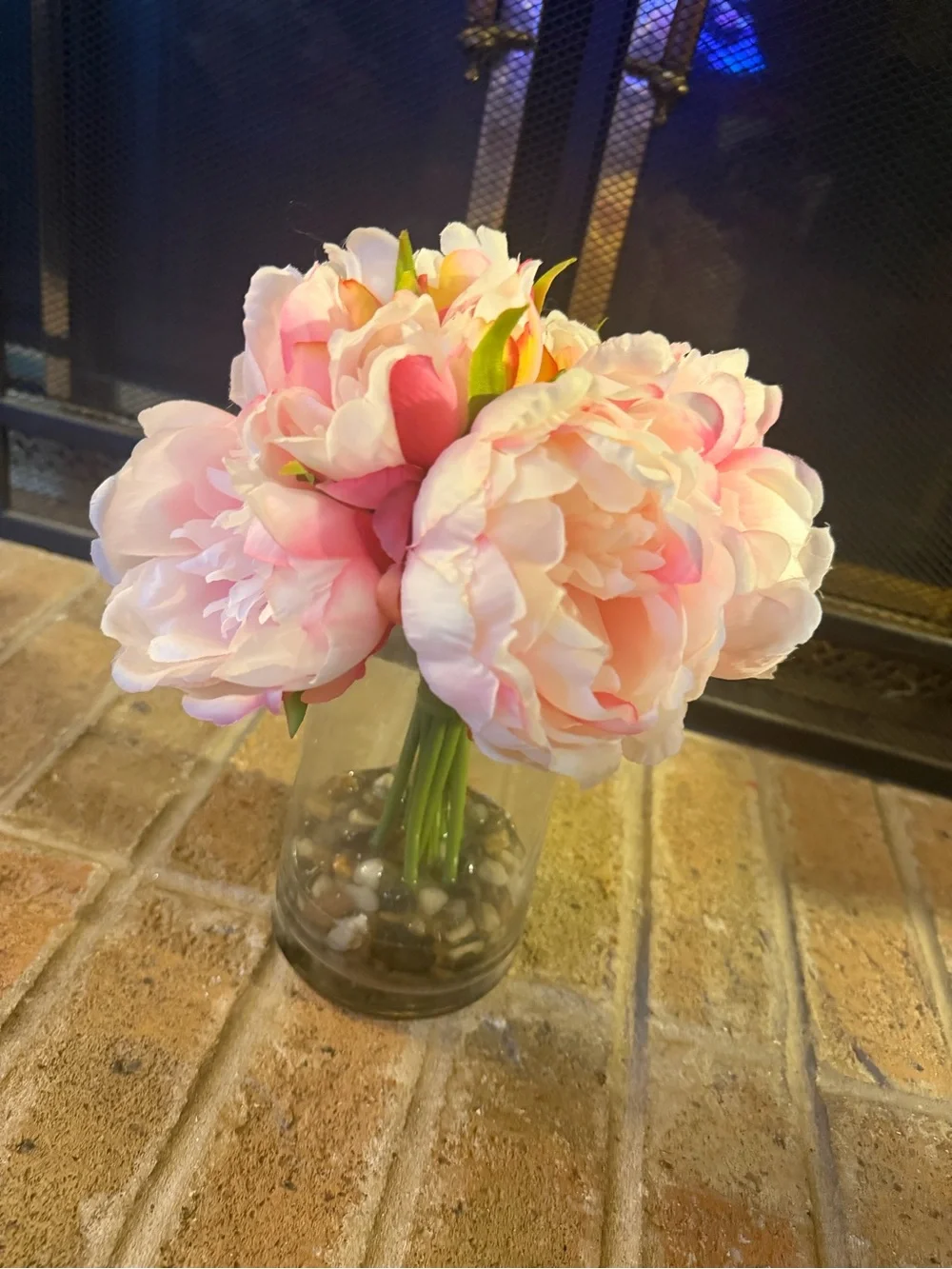 Pink Gerbera Daisy Faux Arrangement in Round Glass Vase - Home Accents